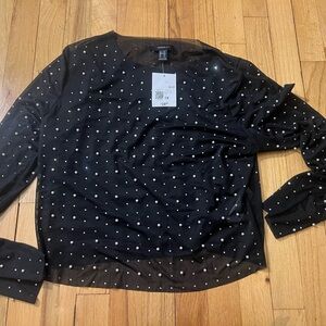 Forever 21 Black Sheer Blouse with diamonds and pearls